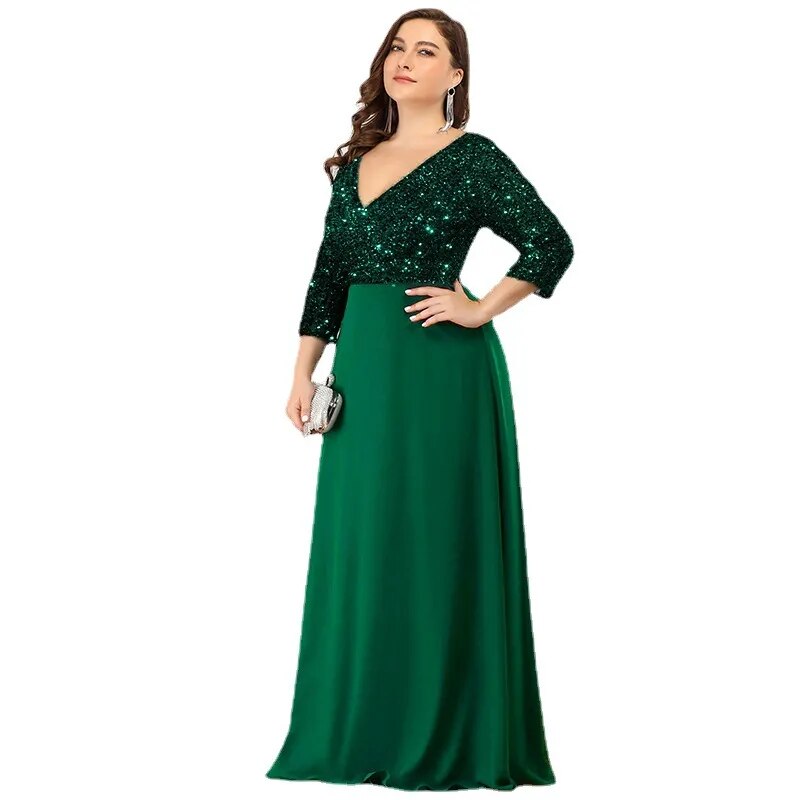 Plus Size Dresses for Women 2023 Elegant Sequin Chiffon Evening Party Dress Fashion Maxi Formal Wedding Luxury Cocktail Vestidos