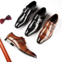 Men Genuine Cow Leather Dress Shoes Single Buckle Monk Strap Shoe Cap Toe Classic Business Gentlemen's Wedding Shoes for Men