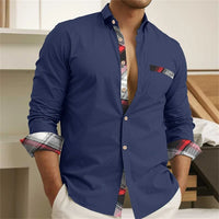 Men's Button Up Shirt, Black and White Solid Color, Long Sleeved Striped Cuffs, Lapel Collar, Daily Vacation Pocket, Fashionable