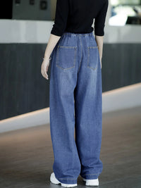 New Women's Blue Elastic Waist Denim Jeans， Casual Outdoor Denim Trousers, Suitable for Office, Vacation and Various Occasions