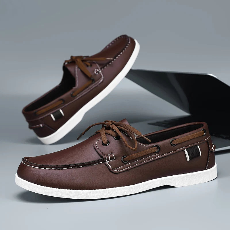 Retro Brown Leather Casual Shoes Man Flats Large Size 40-48 Designer Men's Shoes Comfortable Slip-On Social Shoe Male Moccasins
