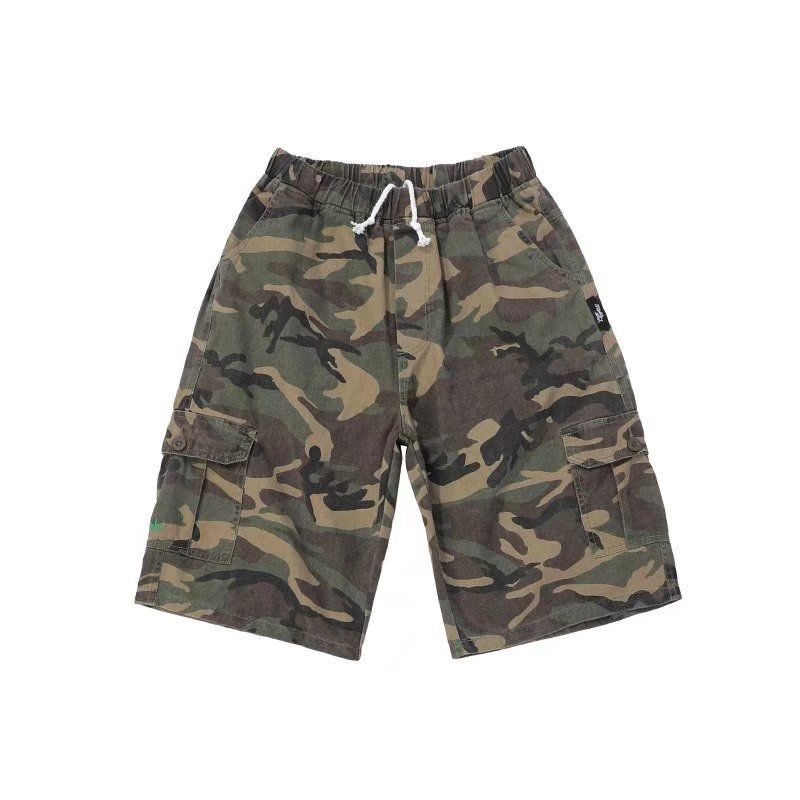 Shorts Men Clothing Loose Street Camouflage Wide-Leg Elastic Waist Casual Versatile Below Cropped Pants Knee Length Summer