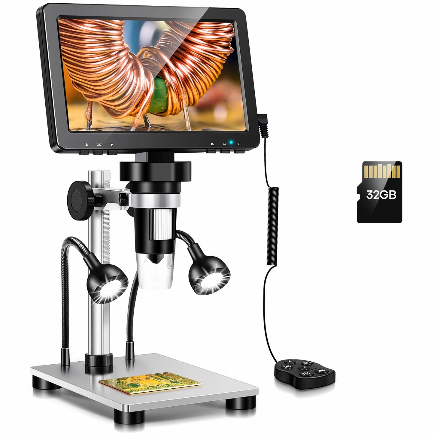 DM9 Digital Microscope with 7inch IPS Screen 1200x Coin Microscope Soldering Microscopios for Repairing With 10 LEDs， PC View