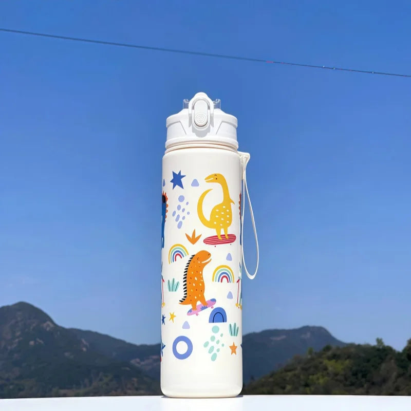 750ml Dinosaur Water Bottle For Kids Water Sippy Cup With Silicone Straw Leakproof Plastic Water Bottles Summer Kids Water Cup