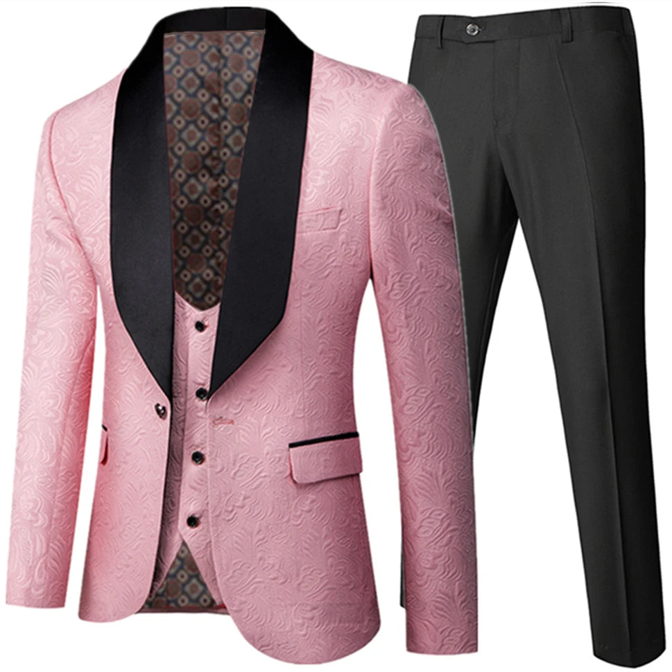 Banquet Feather Embossing Process Designer Blazer Jacket Pants Vest / Men's 2023 New Suit Coat Waistcoat Trouser 3 Piece Set