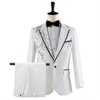 Fashion Men Spliced Suits Black / White Singer Host Stage Performance Luxurious Dress Blazers Jacket and Pants