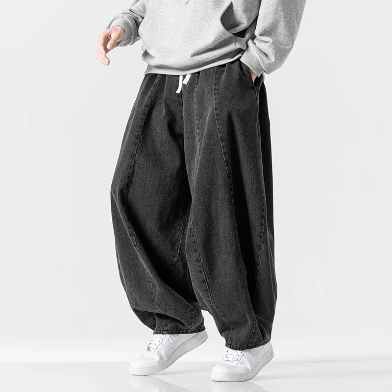 Men Harajuku Wide-leg Jeans Men Oversized Fashion Loose Cargo Denim Pants Male High Street Baggy Trousers Hip Hop Streetwear