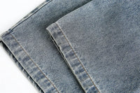 Ripped Jeans Mens With Rivets Pocket Retro High Street Washed Distressed Loose Wide leg Denim Pants Men