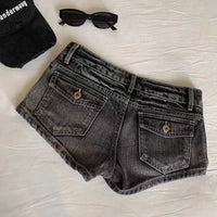 Vintage Denim Shorts Women Summer Black Grey Washed Low Waist Elastic Skinny Hot Shorts Jeans
