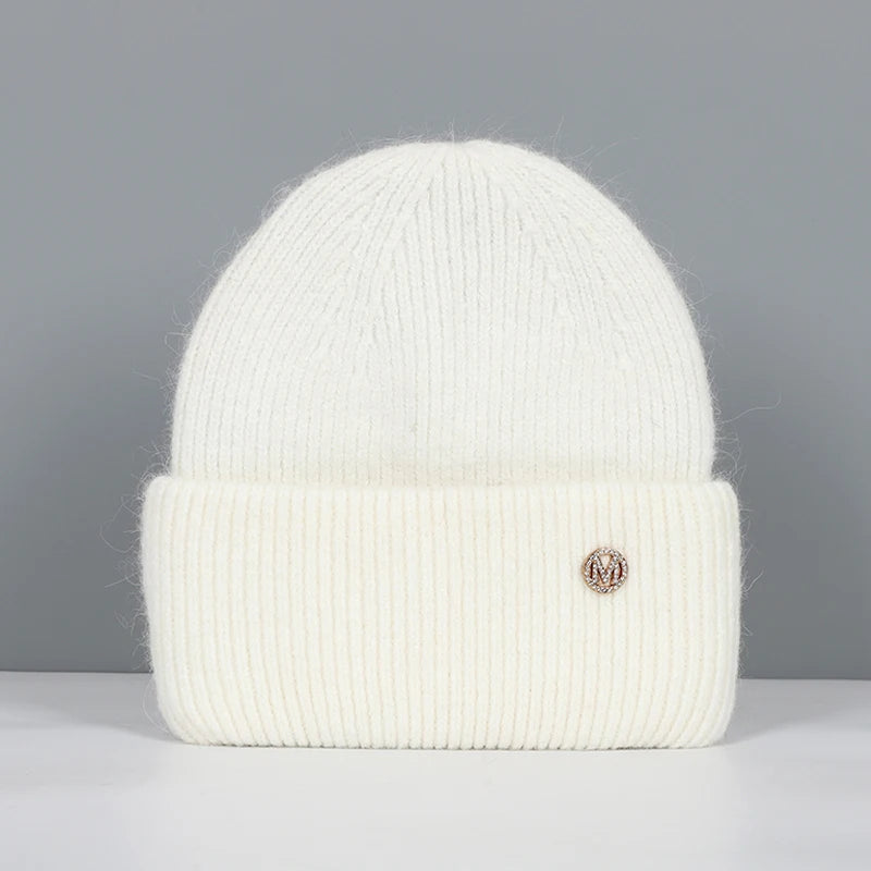 Winter Hats For Women Rabbit Fur Beanie Hat Woman Knitted Skullies Beanies Solid Wool Soft Autumn Winter Cashmere Caps Bonnet