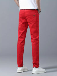 Men's Classic Red Jeans - Opaque Stretch Denim Pants, Machine Wash Suitable for Year-Round Wear - Adult Men's Clothing