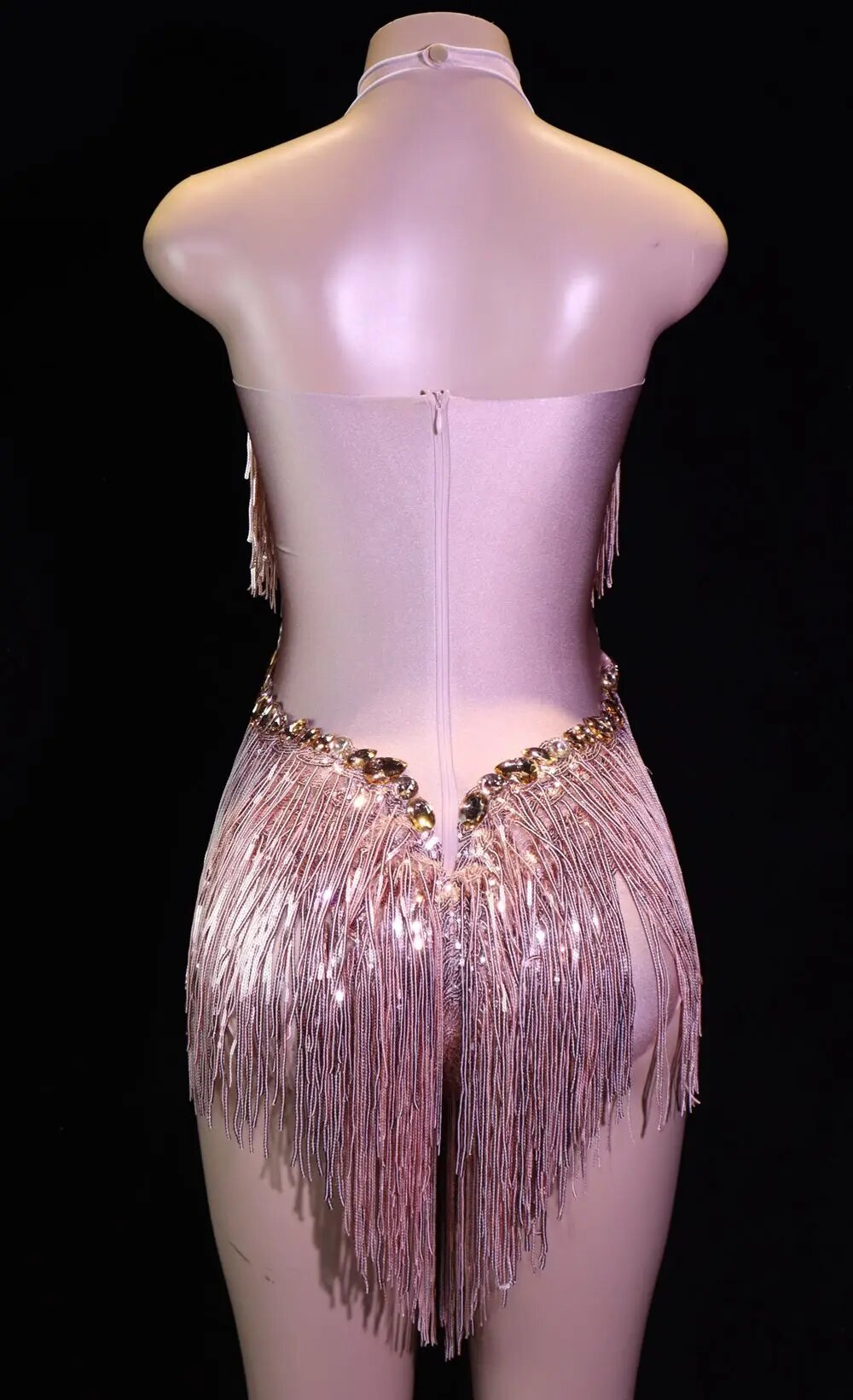 Sparkly Rhinestones Fringes Leotard Sexy Tassel Bodysuit Jazz Dance Costume One-piece Stage Wear Dancer Performance Show