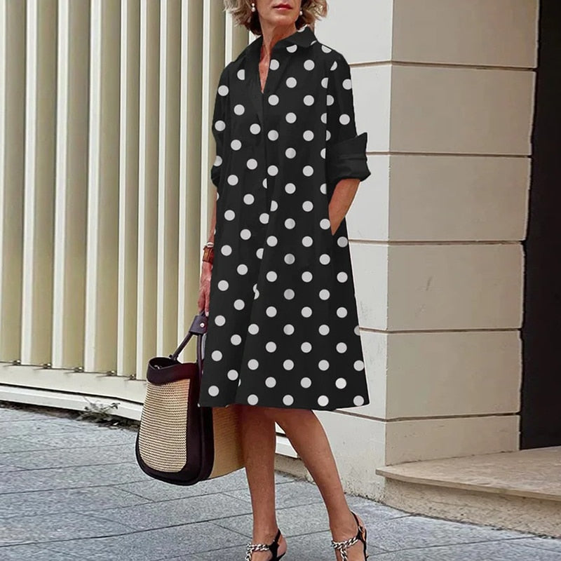 Sexy Autumn New Simple Shirt Dress Casual Solid Color Long Sleeves Fashion Turn-down Collar  Pocket  Dresses