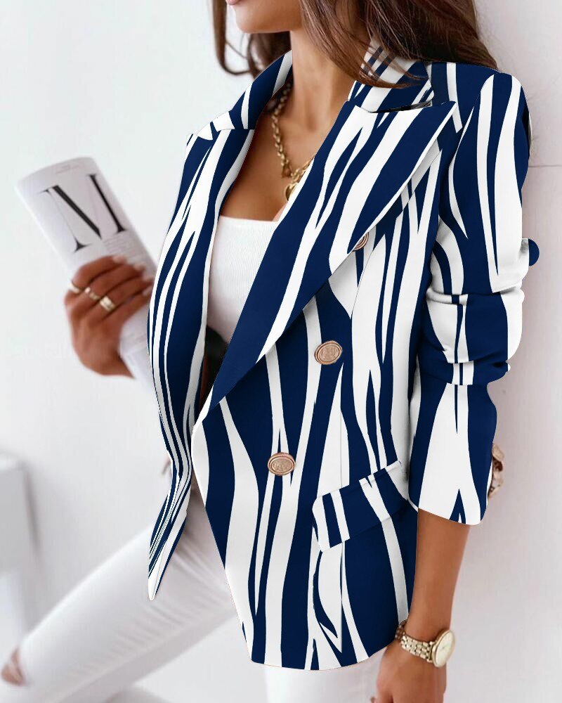 Sexy Women Suit Jacket Fashion Casual Color Print Lapel Long Sleeve Face Contrast Double-breasted