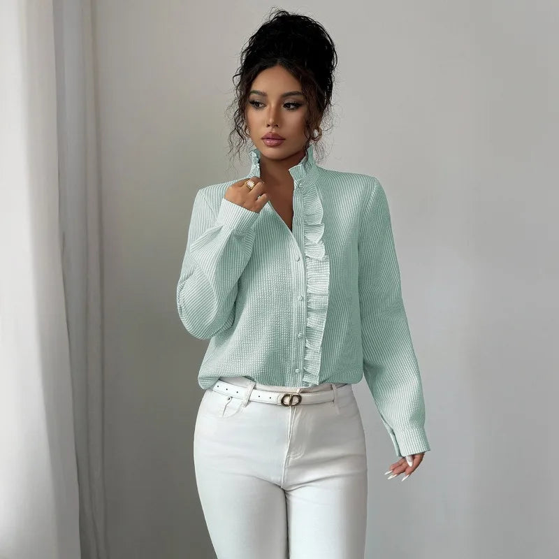 European American Elegant High-end Style Summer Long-sleeved Women's Button-down Shirts for Women Spring Summer Blouses
