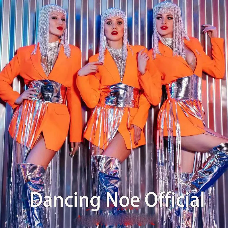 New Orange Kpop Outfits Women Gogo Dancers Costumes Female Singer Nightclub Bar Dj Ds Performance Stage Festival Wear DN14379