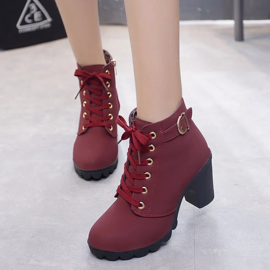 New spring Winter Women Pumps Boots High Quality Lace-up European Ladies shoes PU high heels Boots Fast delivery rtg67