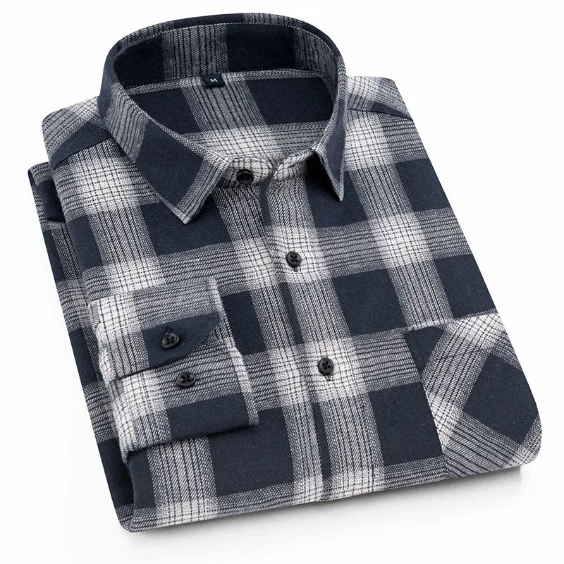 New in shirt fashion korean popular 40%cotton long-sleeve shirts for men slim fit plain shirt streetwear Casual plaid clothes