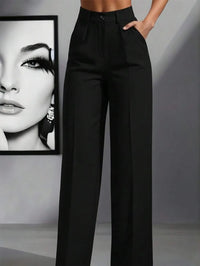 European and American cross-border spring and autumn fashion solid color casual high-waist loose work trousers with pockets