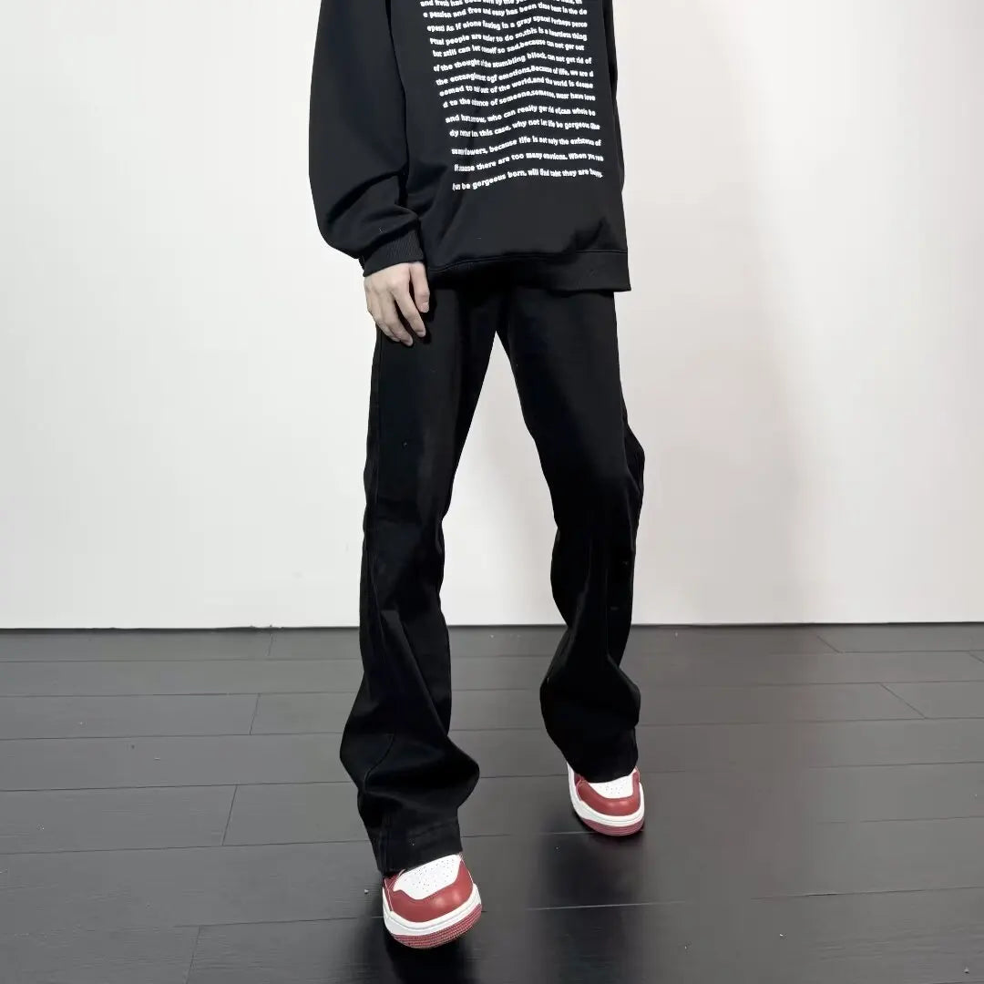 Black Jeans Men Casual Simple All-match Flare Sleeve Handsome Streetwear Daily Fashion Stretchy American Style Pantalon Homme