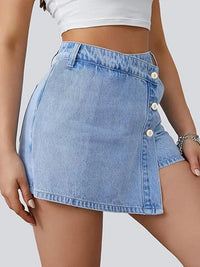 Women's Denim Shorts High Waisted Asymmetric Button Detailing Ideal for Trendy Summer Outfits Casual Occasions