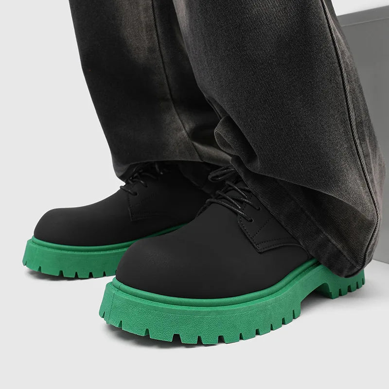 Men's Designer Derby Shoes Platform Sole Two-Tone Color Round Toe Elevator Casual Leather Shoes Ins Fashion Footwear Sneakers