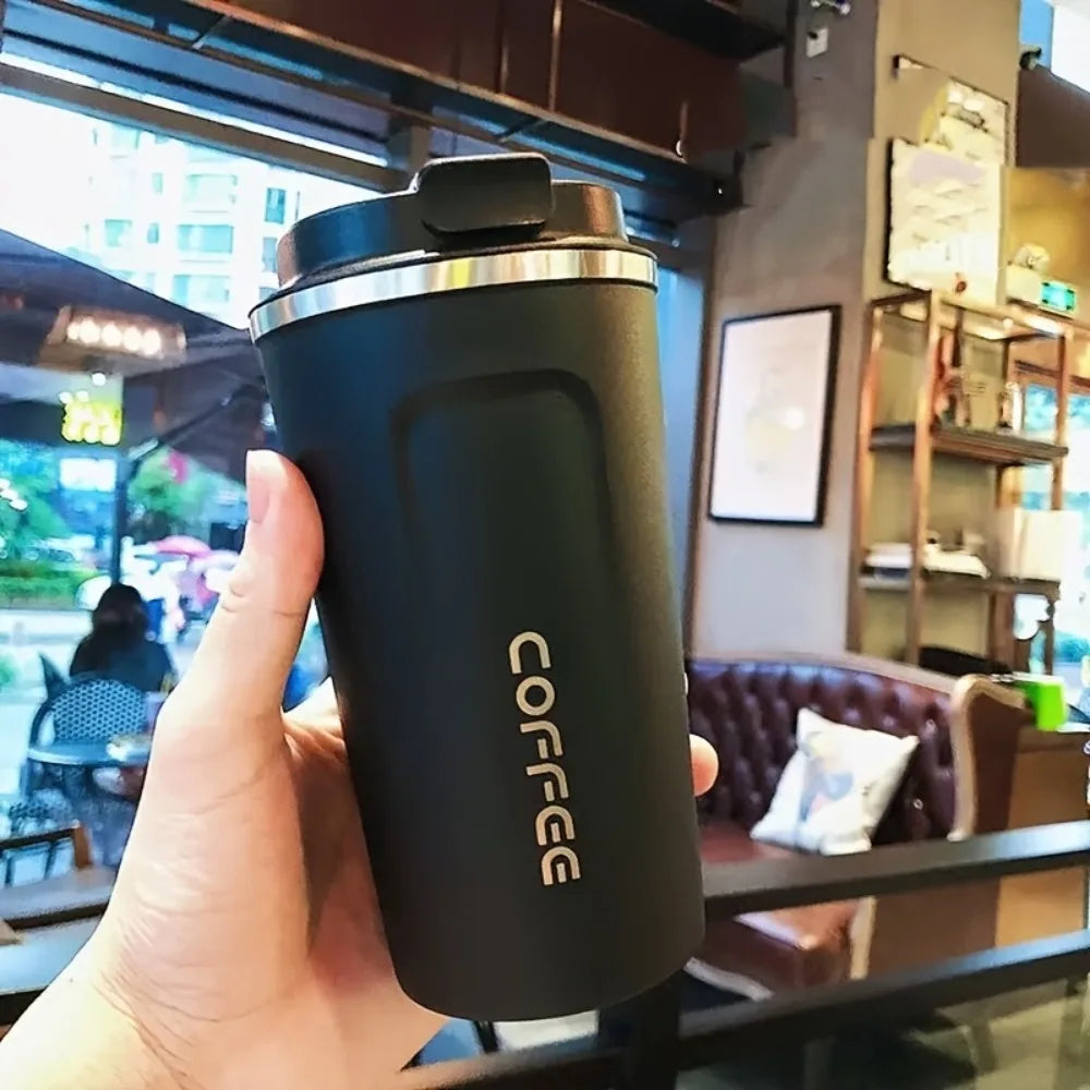 Durable Vacuum Insulated Coffee Travel Cup Stainless Steel Thermos Leak Proof Double Wall Matte Design Keeps Drinks Hot Cold