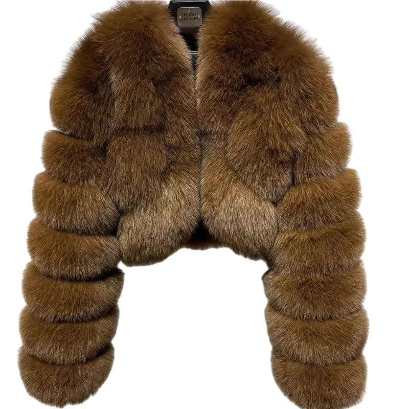 Warm Faux Fur Coats Women Short Overcoats Loose O Neck Long Sleeves Covered Button Straight Work Y2k Casual 2025 Autumn Winter