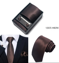 2025 New Design Fashion Brown Paisley Tie Handkerchief Cufflink Set For Men Necktie Clothing Accessories Birthday Present