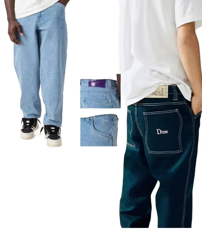 Embroidery men's jeans embroidered European and American letter decoration street style hip-hop gothic fashion pants