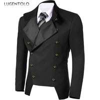 Men Gothic Blazer Double-breasted Korean Punk Small Suits New Casual Jacket Fashion Slim Gentleman Party Solid 2024 Clothing