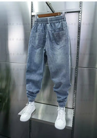 Men's Jeans Fashion Casual Jogger Harem Denim Pants Hip Hop elastic waist Letter printing jeans Male Trousers 2024 spring new