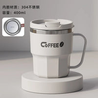 400ml 304 Stainless Steel Coffee Cup Mug with Lid Double-Wall Insulated Cup with Handle & Lid Heat-resistant Drinkware