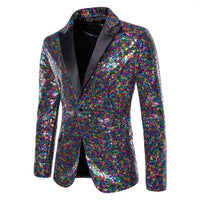 Shiny Sequin Men's Suit Jacket, Stage Performance Coat, White Silver Blue Red Purple Blazers V-neck Single Button S M L XL XXL