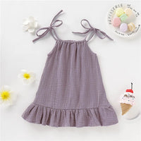 1-5 Years Old Kid Girl Summer Breathable Cotton Slip Dress Adjustable  Solid Color Halter Dress Toddler Girl Holiday Beachwea