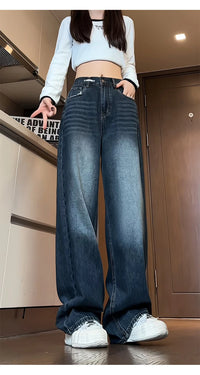 Jeans women's loose straight spring and autumn 2025 new large size American casual retro all-match wide-leg trousers trend