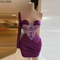 Elegant Short Cocktail Dress Sweetheart One Shoulder Pleat Appliques Sheath Mini Ball Dress Customized Women's Party Gown