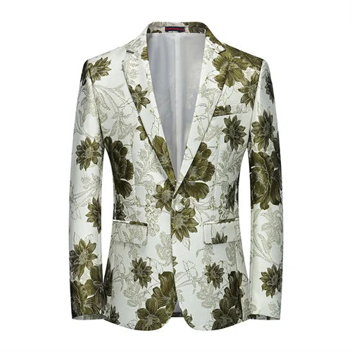 New Men Fashion Flower Suit Luxury Jacquard Jacket Homme Wedding Ball Party Single Button Blazer Singer Stage Performance Coat