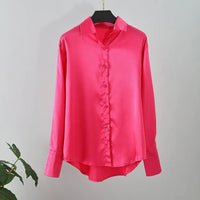 Fashion Long Sleeve Satin Women Shirts Office Lady Elegant Loose Silk Blouses Button Up Tops