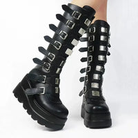 Long Boots Women Gothic Shoes Platform Knee High Boots Punk Black Sexy Motorcycles Boots 2025 New Halloween Cosplay Women Boots