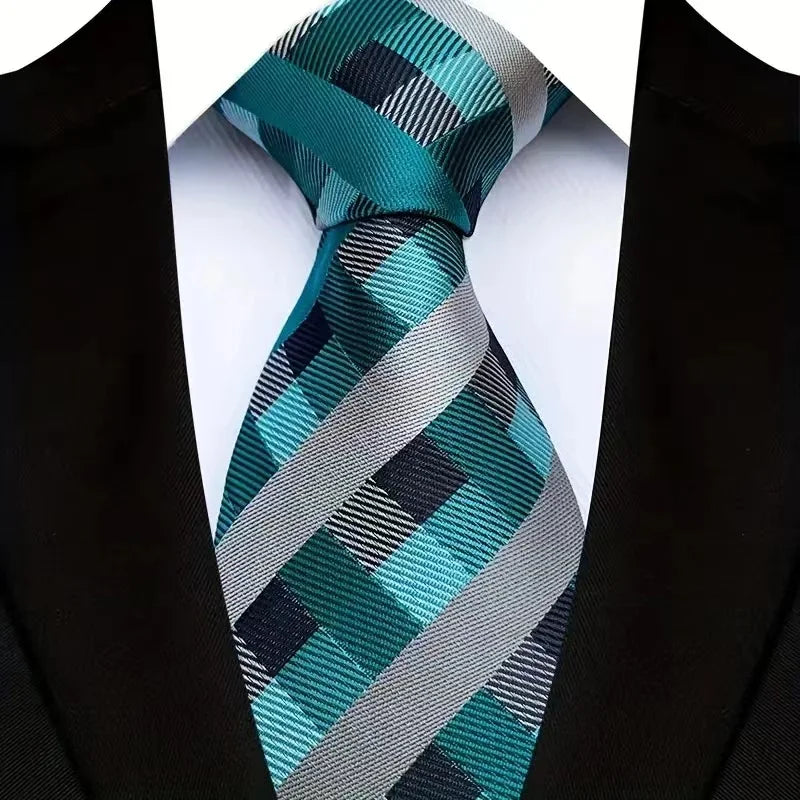 Luxury 8CM Mens Ties Plaid Checks Stripes Classic Business Necktie Jacquard Woven Neck ties For Men Groom Wedding Party Neckwear