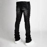 Stretchy Personality Stacked Denim Pants 2024 New Fashion Pearls Fashion Rhinestone European Street Skinny Jeans For Men