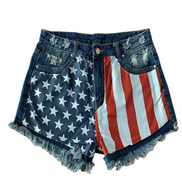 Jeans! American Flag Fringe Star Print Denim Shorts Trend Hot Pants Biker Shorts Women  Sexy Short Jeans Women