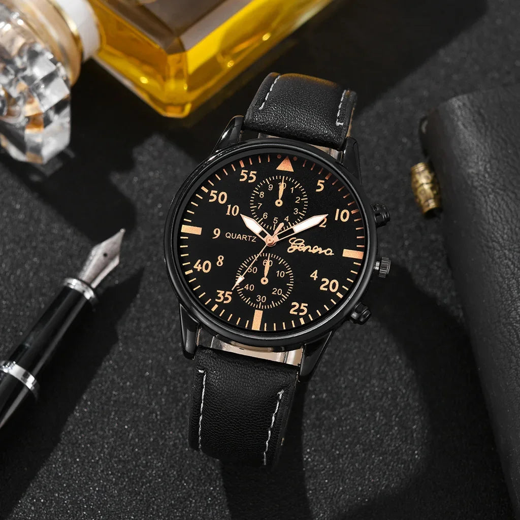 2/1pcs Men Sports Watches Set Man Business Quartz Wristwatch Luxury Brown Leather Bracelet Men Casual Clock Watch（no Box）gifts