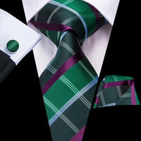 Hi-Tie Designer Silk Wedding Tie For Men Blue White Plaid Handky Cufflink Set Fashion Necktie For Men Business Party Wholesale