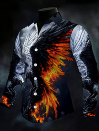 New Orange Bottom Geometric Diamond Wings Printed Men's Long Sleeve Shirt with Collar and Satin Shirt Clothing