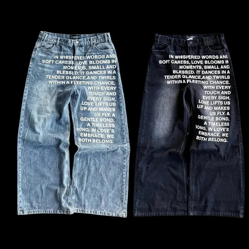 Y2K New Fashion Retro Letters Washed Oversized Jeans Men's and Women's Harajuku Hip Hop Gothic Casual Joker High Street Pants