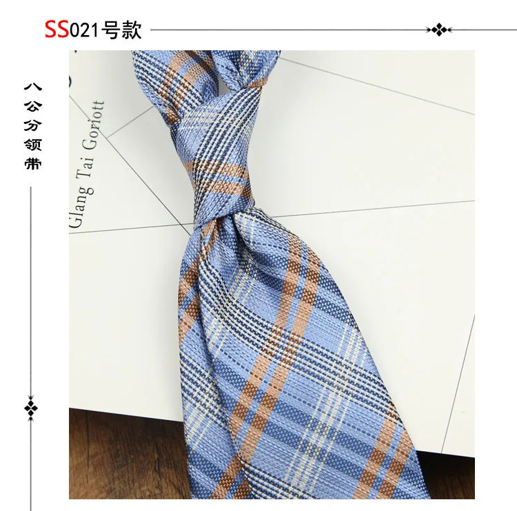 2024 New Brown Polyester Jacquard Men's Neckties 8CM Striped Dots Plaid Business Formal Neck Ties Wedding Party Suit Cravat Gift