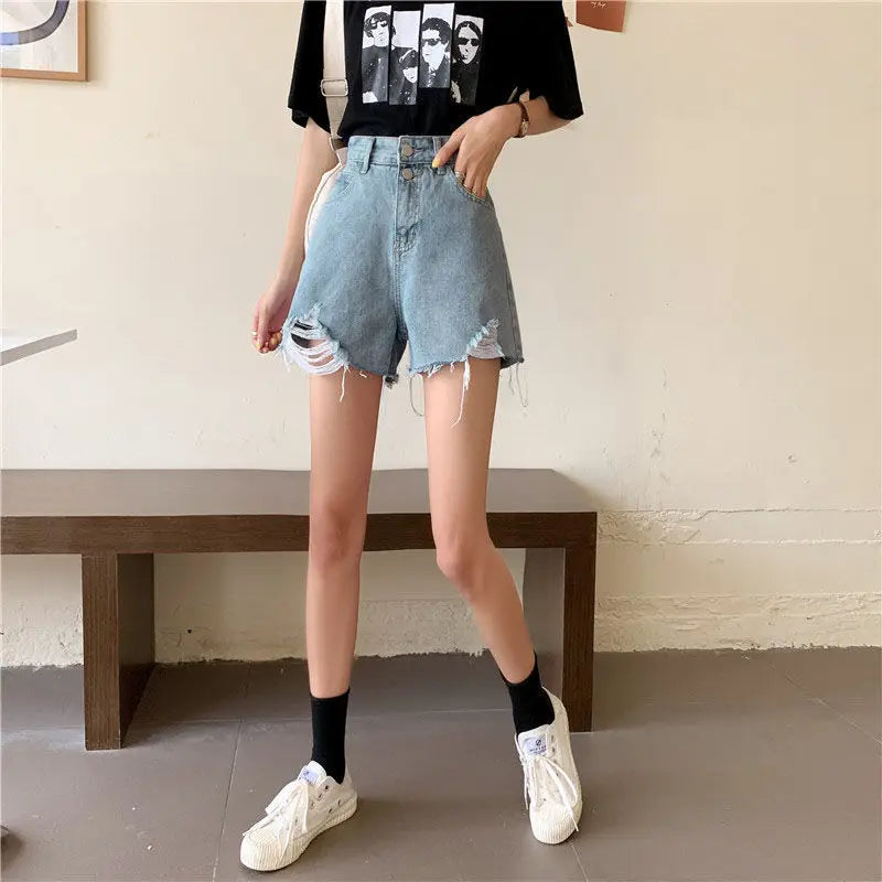 Denim Shorts Women's New 2026 Summer Thin High-waisted A-shaped Wide-leg Pants Slim Shorts