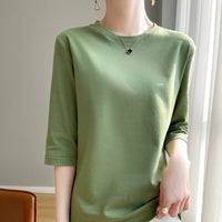 Spring And Summer New White Mercerized Cotton Short Sleeve T-Shirt Feminine Joker Cotton Cropped Sleeve Bottoming Shirt